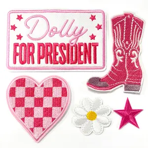 5PCS Embroidered Patches Pink Assorted Designs Iron On Applique Cute Fashion Accessories for Clothing Backpacks Jeans Jackets DIY Crafts