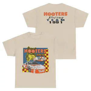 1991 Vintage Nascar Hooters Racing Team T-Shirt, Women Men Lady Crewneck Casual Shortsleeve Cotton Menswear Top, Gift For Her For Him
