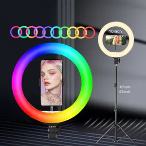 10-Inch LED Selfie Ring Light with 1.6m Tripod Stand & Flexible Phone Holder, 38 Color Modes Vdieo Light, USB Powered, Adjustable Brightness, Perfect Gift for Photographers circle light#new years