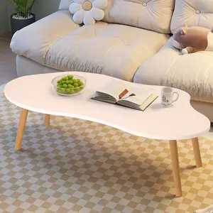 Modern White Coffee Table – Mid Century Cloud Shape Oval Design for Small Spaces – Stylish 40" x 20" Table for Living Room & Minimalist Decor