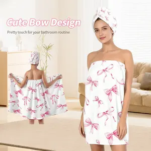 modern fashionable 2pcs modern fashionable printed bath skirt & hair towel 100% polyester soft  adult home spa salon set Hair Turban Towel