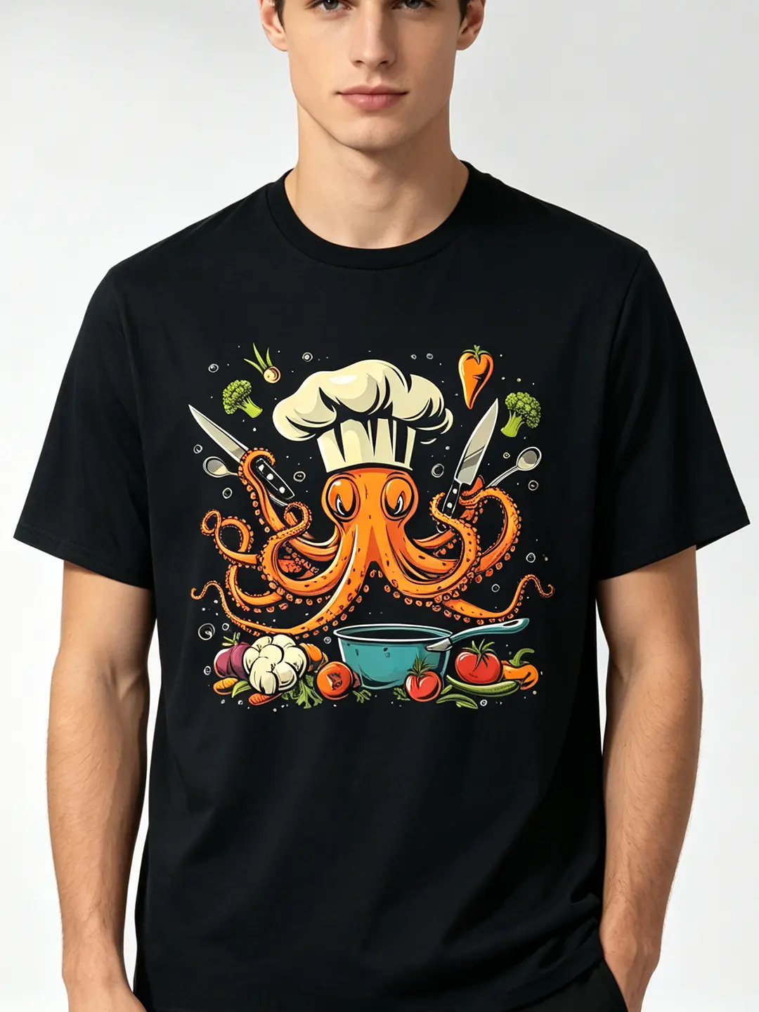 Funny Octopus Chef Shirt | Sous Chef Graphic Tee for Cooking Lovers | Vintage Kitchen Humor Gift T-Shirt