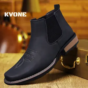KVONE-Versatile Men's Chelsea Boots,leather western boots men,comfortable security footwear,square-toe Chelsea ankle boots, work boots, casual, vintage, fashionable, classic; Men's Embroidered Chelsea Tabi Boots,Walking Shoes