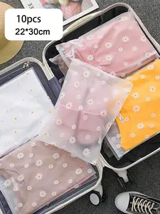 10pcs Daisy Pattern Storage Bags, Transparent Reusable Zipper Pouches, Waterproof Dustproof, Ideal for Travel and School Organization