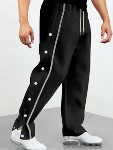 Trendy Men's Front Button Joggers - Thick Fleece Lined, Street Hip Hop Style, Oversized Fit for Gym & Casual Wear | All Season Comfort with Pockets & Elastic Waist