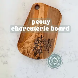 Small Peony Engraved Olive Wood Charcuterie Board