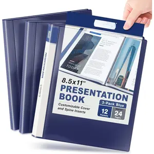 Presentation Binder 12-Pocket, Displays 24 Pages, 8.5x11 Portfolio Binder with Plastic Sleeves, Storage and Organizer for Documents, , Projects, Photos (3 Pack, Blue)