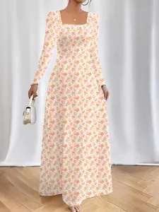 2026 Spring New Sweet Style Floral Lace Patchwork Long Dress, Elegant A-Line Midi Dress for Women, Perfect for Casual & Party Wear