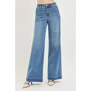 Women's RISEN High-Rise Tummy Control Elastic Band Wide-Leg Jeans