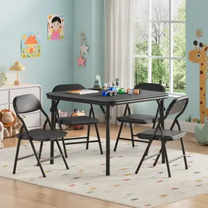 Versatile Kids Folding Table and Chair Set, 3/5 Piece PU Leather Furniture with Sturdy Metal Frame, Lightweight Collapsible Design for Dining, Crafts and Playroom