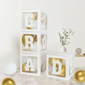2025 Graduation Lettered Decor Set, 4 White Paper Balloon Boxes with GRAD Letters, Festive Party Supplies for 2025 Graduation Celebrations