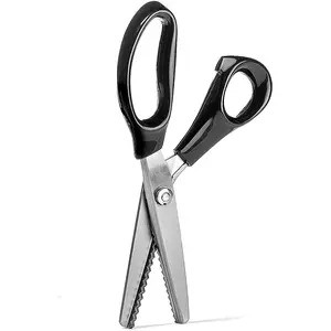 Stainless Steel Pinking Shears Comfort Grip Handled Professional Fabric Crafts Dressmaking Zig Zag Cut  Sewing (9", Serrated, Black)