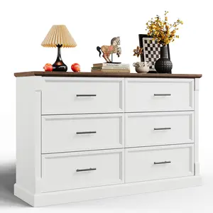 Farmhouse 6-Drawer Double Dresser, Dresser for Bedroom, Chest of Drawers with 6 Storage Drawers for Living Room, Nursery
