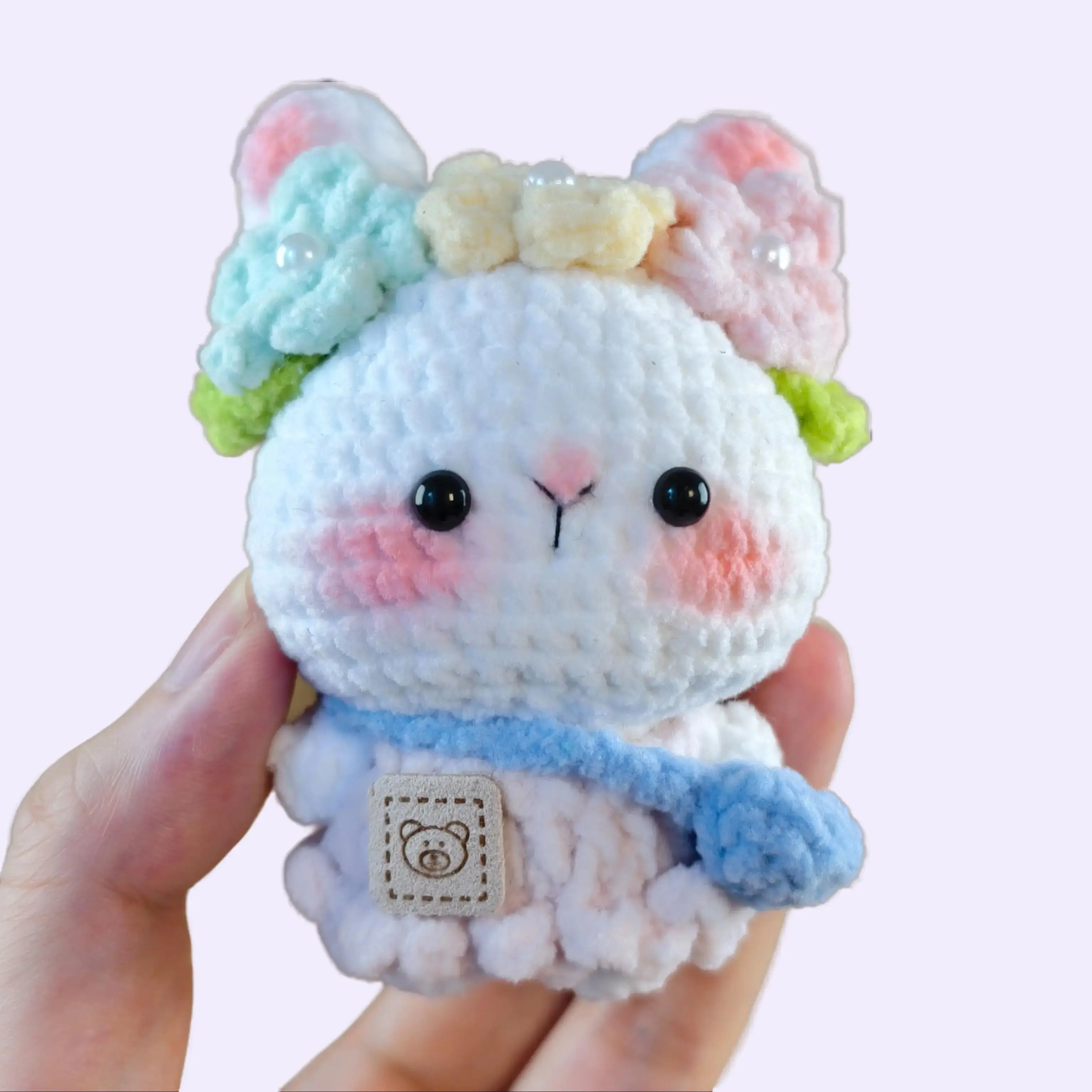 Handmade Amigurumi Crochet Rabbit With Backpack and Flower Crown Plushie