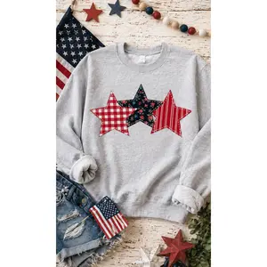 4th of July Patchwork Star Sweatshirt for Summer nights • Floral Gingham Red White Blue USA Crewneck • Patriotic Outfit