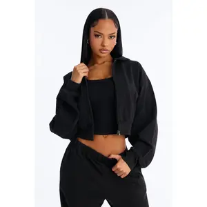Mylie Cropped Zip Hoodie - Black