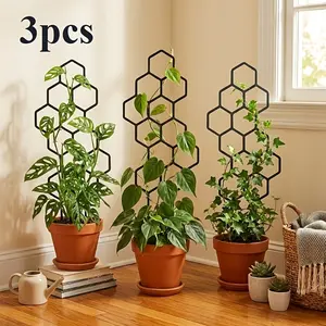 3-Piece Honeycomb Plant Support Rack, Rust-Resistant Plastic, 14.96x5.91 Inches, Ideal for Potted Vines and Flowers, Gardening Accessories