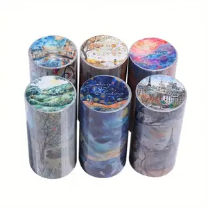 6 large size landscaping tapes Sunset, starry sky, town, character, pastoral, oasis theme Retro style Washi paper material self-adhesive DIY priming decoration scrapbooking material tape