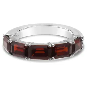 Elyse Ryan Sterling Silver Garnet Semi-Eternity  Band Ring