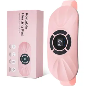 Portable Cordless Heating Pad for Period Cramps, Voice Reminder Menstrual Heating Pad with 6 Heat Levels and 6 Massage Modes, 3s Fast Heating, Gifts for Women Girls, Pink