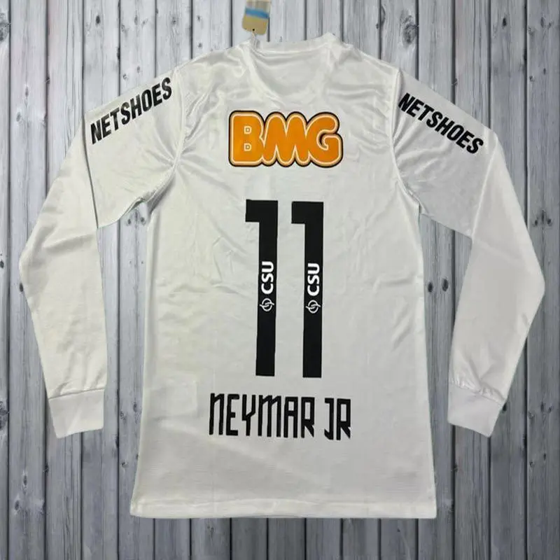 2011/2012 Retro Sports Jersey Neymar #11 Football Jersey White Long Sleeve