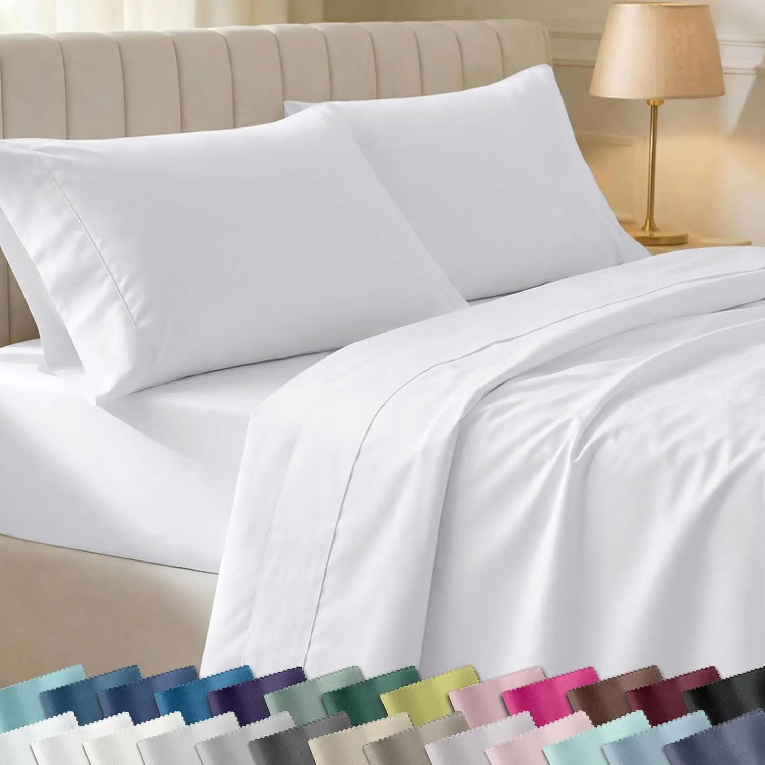 California Design Den Soft 100% Cotton Sateen Full Size Bed Sheets, White | 400 Thread Count Backed by Good Housekeeping Seal, 16" Deep Pocket, All-Around Elastic, Durable, Easy Care, 4 Pc Set