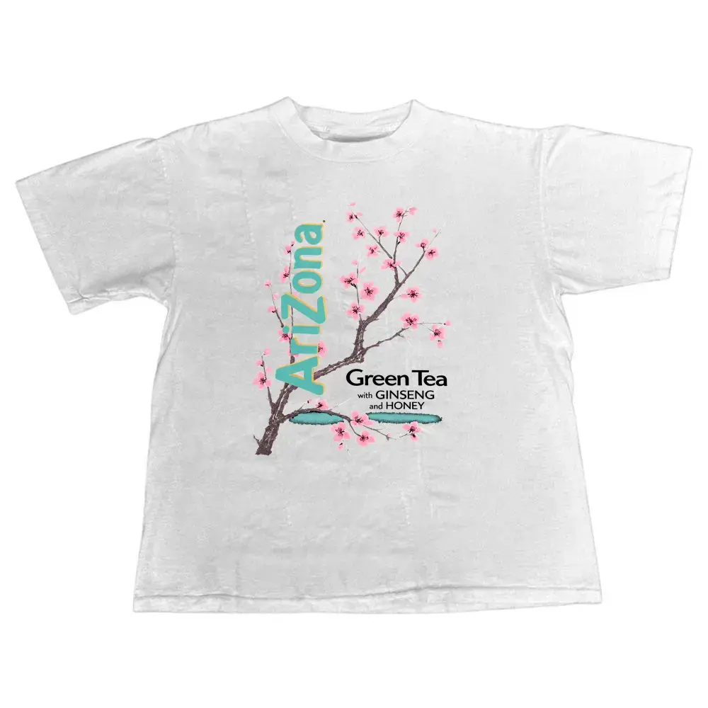 Women's Vintage Arizona Green Tea Cherry Blossom Round Neck Casual T-Shirt - Streetwear Top, Ideal Gift for Women, Womenswear Underwear Companion, Tshirt
