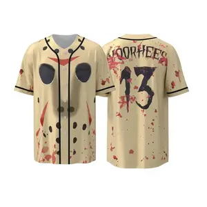 Jason Voorhees #13 Baseball Jersey Horror Movie Mask Bloodsplatter Unisex Oversized Street Casual Summer Shirt Halloween Costume Party Festival Tee Men Women Gift