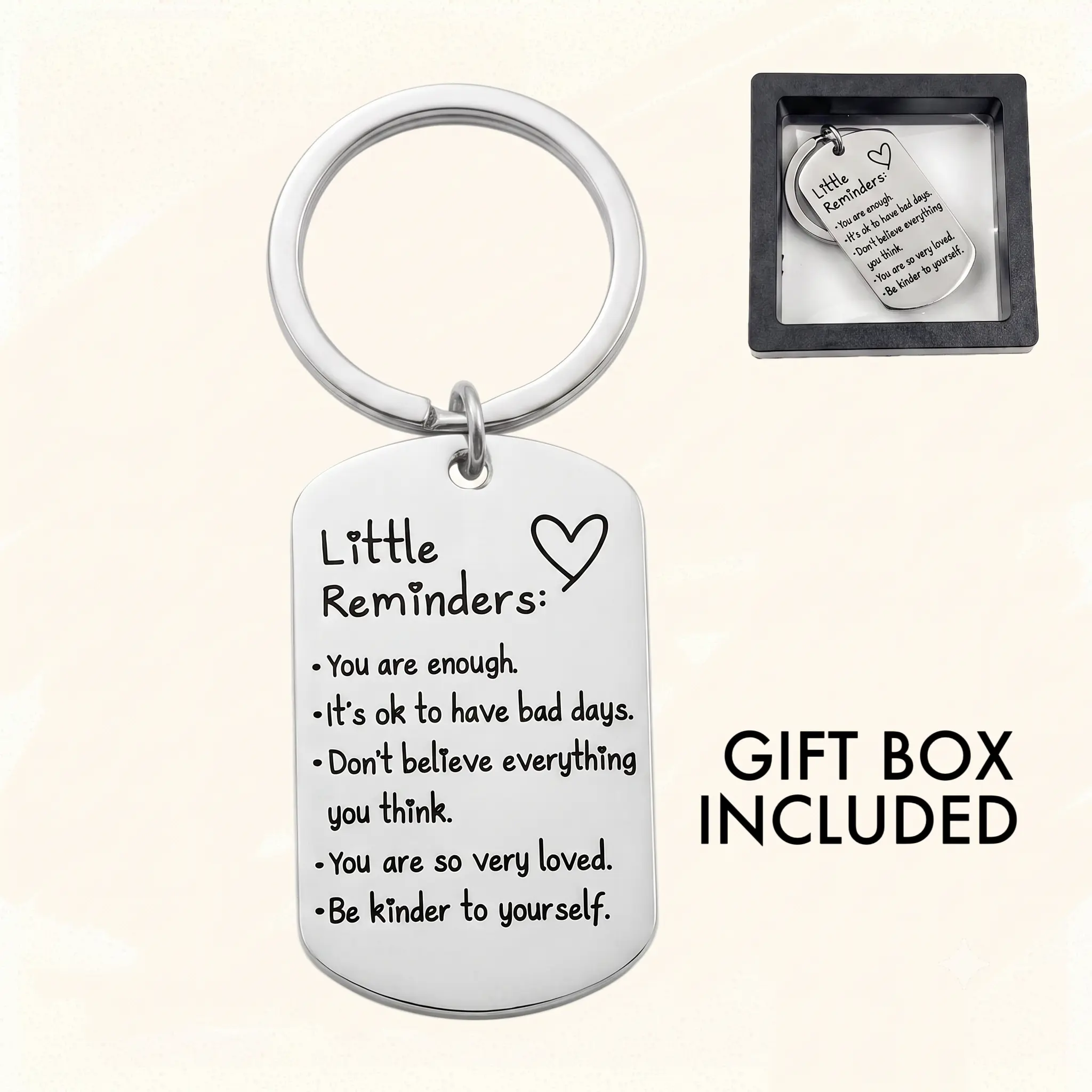 "You Are Enough" Unisex Affirmation Tag Keychain, Mental Support Daily Carry Keyring, Festive & Party Gift with Included Gift Box, Includes Gift Box
