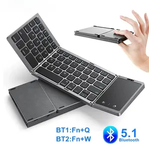Tri-Fold Bluetooth Keyboard with Touchpad Mini Foldable Wireless Keyboard Rechargeable Portable for iPad iPhone Android Windows Tablet