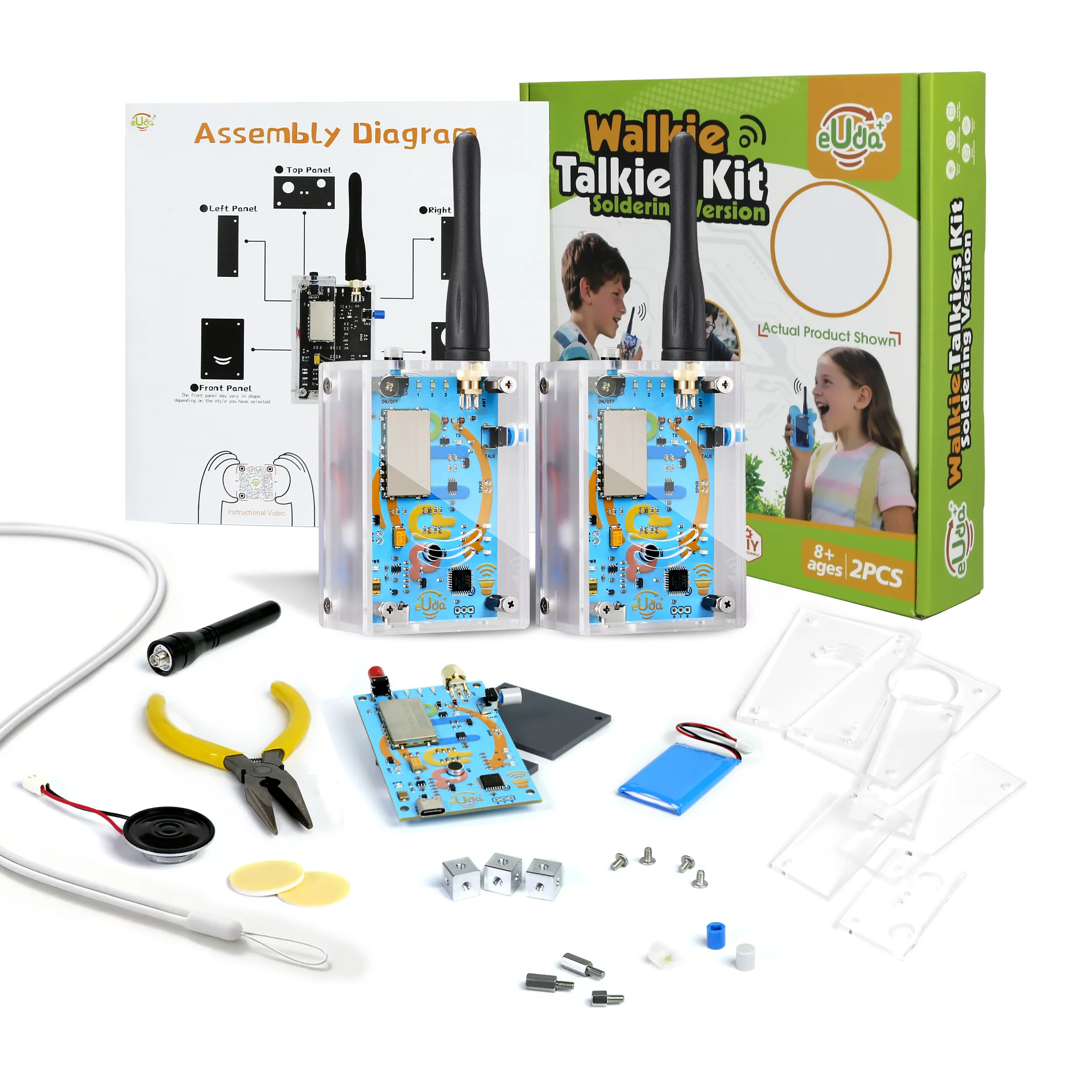STEM Assembly Walkie Talkies Kit eUda+ – Easy DIY Electronic Science Kit – Unique STEM Gift for Kids – Fun Hands-On Learning & Building Toy