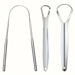 Tongue Cleaner, 1/3 Counts Stainless Steel Tongue Scrapers Set, Adult Tongue Scraper and Tongue Brush Tool, Oral Care Tool to Help Eliminate Bad Breath (silver)