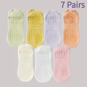 7-Pack Breathable Anti-Slip Yoga Socks Cotton Blend Mesh Ventilated Grip Socks Low Cut Pilates Barre Socks Sweat-Wicking Summer Ankle Socks