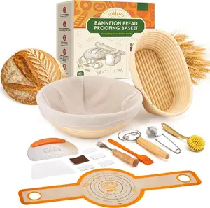 Banneton Bread Proofing Basket Set,10 Inch Round & 9 Oval Sourdough Bread Baking Supplies With Linen Liner - Sourdough Starter Kit