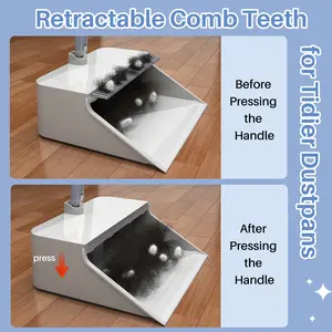 New 1 Set New Household Broom And Dustpan Set Durable Sweeping Broom And Dustpan With Long Handle Creative Dustpan With Retractable Broom Cleaning Comb Tooth Pet Hair Removal Floor Cleaning Tool For Home Office School Dorm Cleaning Supplies Plastic