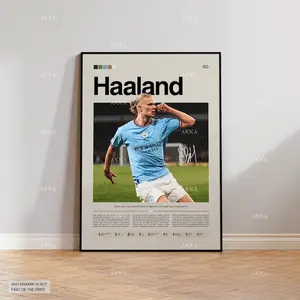 Erling Haaland Poster, Haaland City Wall Art, Framed Haaland Print, Manchester City Team Decor, Football Fan Gift Idea, Soccer Print