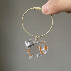Transparent Cat Hair Storage Bag Charm, Small Cat Memorial Twist Egg, Pet Collector Hair Capsule Keychain, Cute Animal Souvenir Gift, Heart Shaped Keychain, Heart Keyring