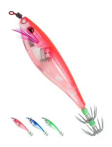 BLUEWING Lighted Squid Jig with Double-Layered Stainless Steel Hooks Water-Activated Squid Fishing Lure Baits for Freshwater and Saltwater Fishing