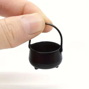 Black Metal Pot 1:12 Scale Miniature for Dollhouse Indoor & Outdoor Scene, Perfect Christmas New Year Gift Idea