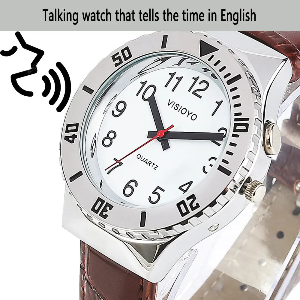 English Talking Watch with One Key Chime, Whole Time Chime, Alarm Clock Function Suitable for English Blind Elderly Visually Impaired People Clock Watch