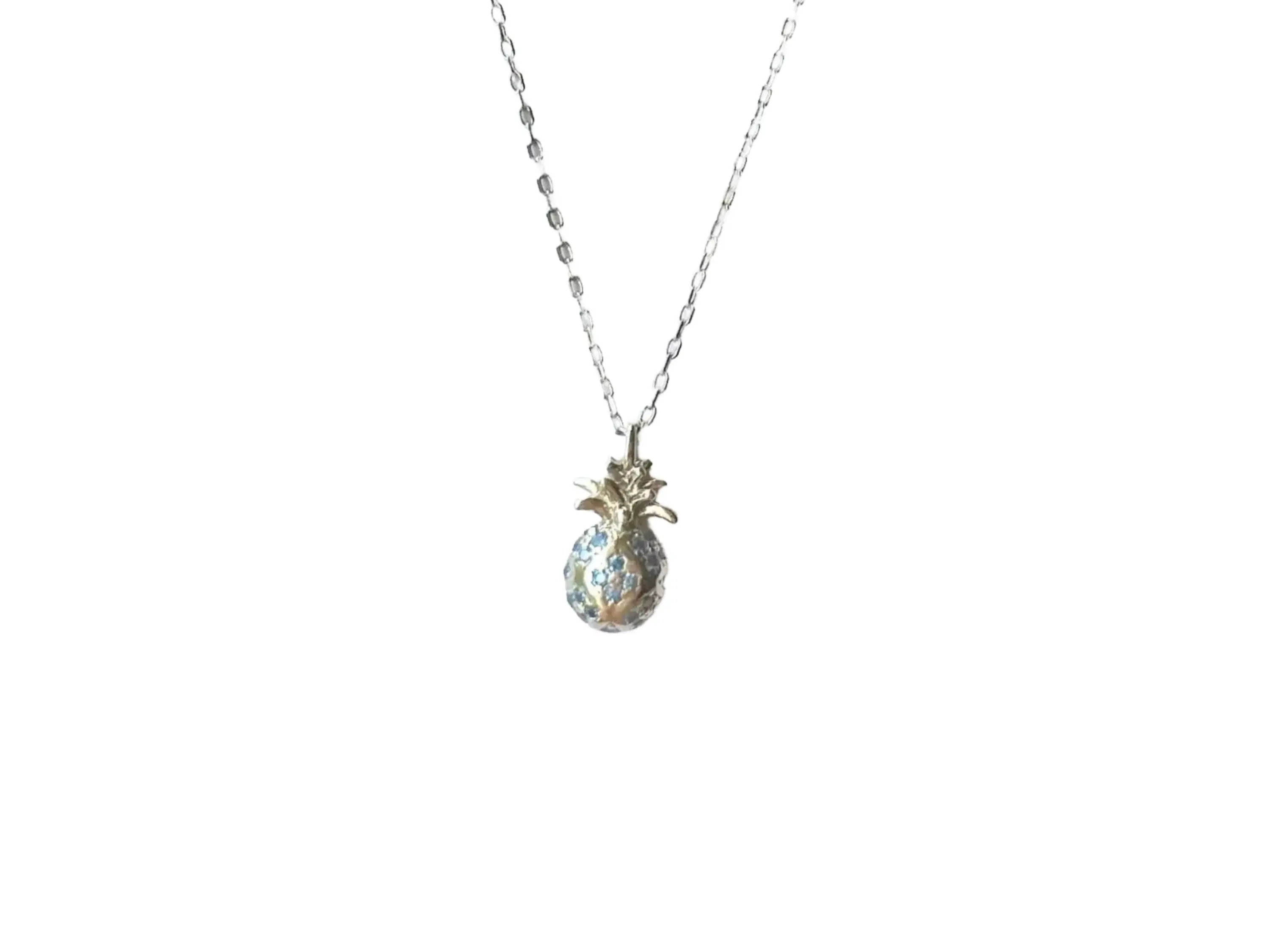 Hawaiian Pineapple Necklace – Sterling Silver Pineapple Charm Pendant With Blue Topaz Jewelry