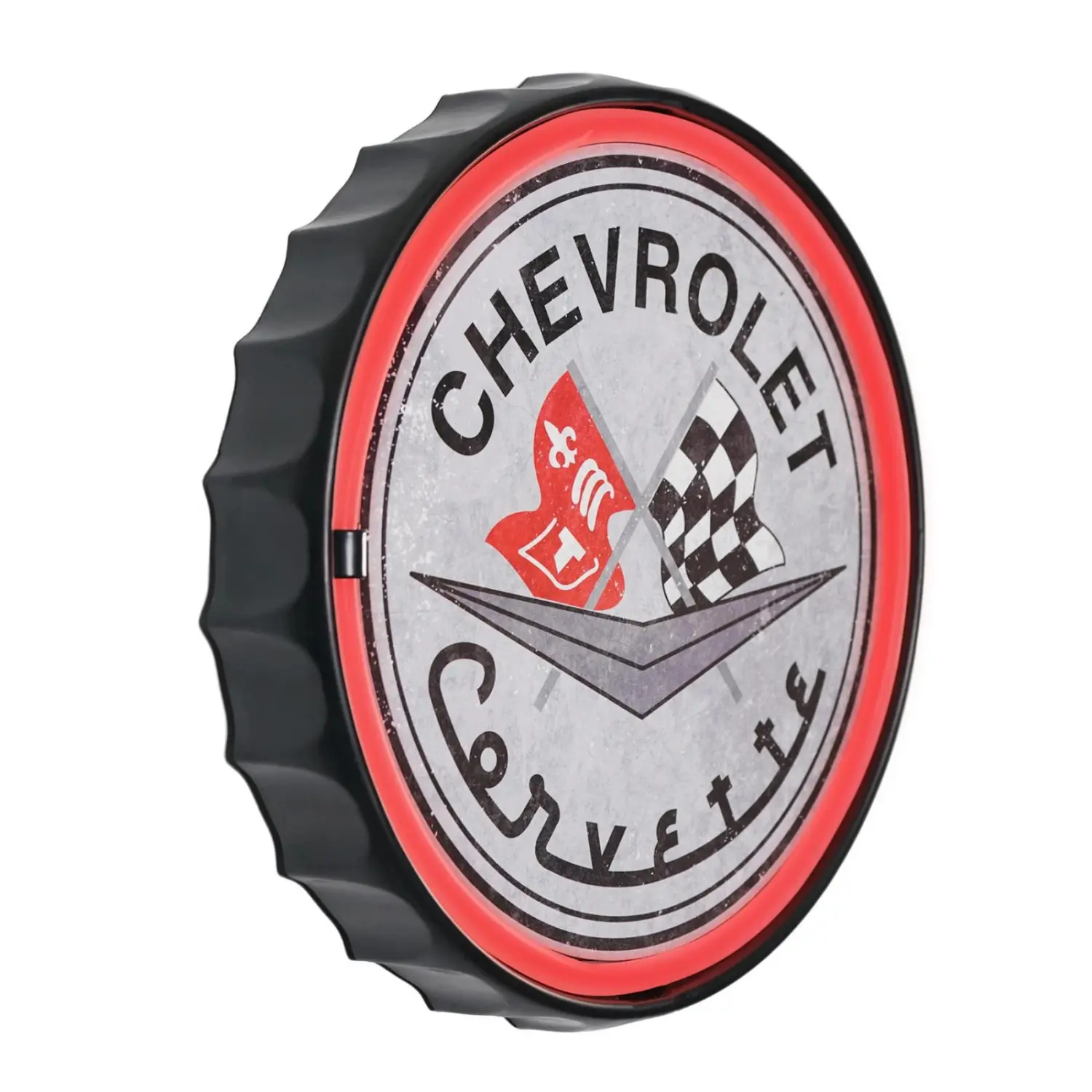 Chevrolet Corvette LED Rope Light Sign - 12x12 in Round, Neon-Look Bottle Cap-Shaped Wall Mounted Decor for Bar, Man Cave