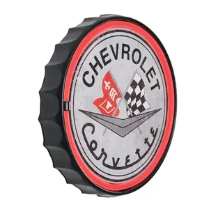 Chevrolet Corvette LED Light Rope Sign Bottle Cap Shaped Bar Man Cave Home Wall Decor