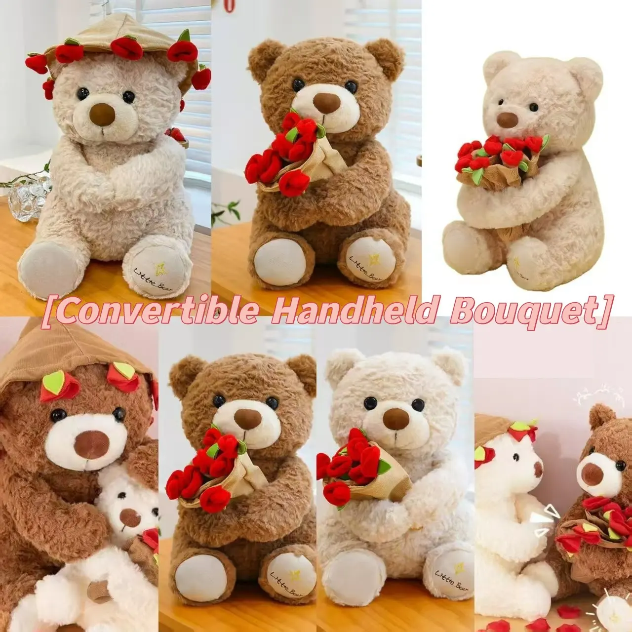 Plush Teddy Bear with Rose Bouquet, Soft Stuffed Animal Toy, Perfect Gift for Valentine's Day, Anniversaries, Birthdays, Romantic Occasions，Ideal for Couples