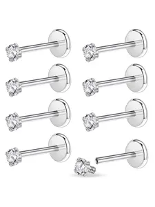 8 pcs simple and stylish 316L stainless steel ear stud, lip studs, nose studs, fashionable jewelry, suitable for both men and women, suitable for daily or party use, can be given as gifts to friends, Stainless Steel Nose Ring