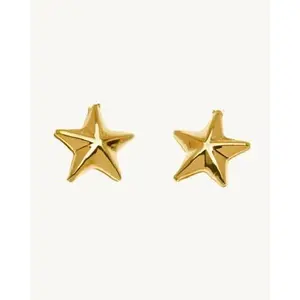 AVELI Large Yellow Tone Stainless Steel Puffy Star Stud Earrings