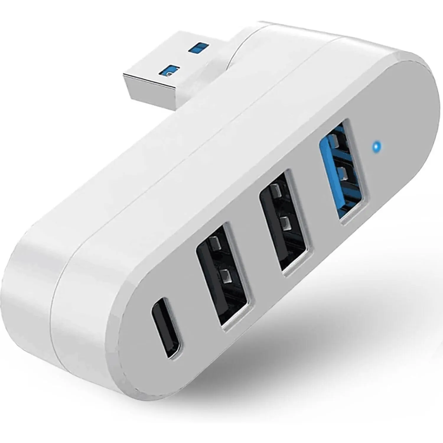 4-Port USB 3.0 Hub [90/180 Rotatable], USB Splitter with 3 USB Ports & 1 USB C Power/Data Port, USB Extender for Laptops, Cars, iMac, MacBook Air, MacBook Pro