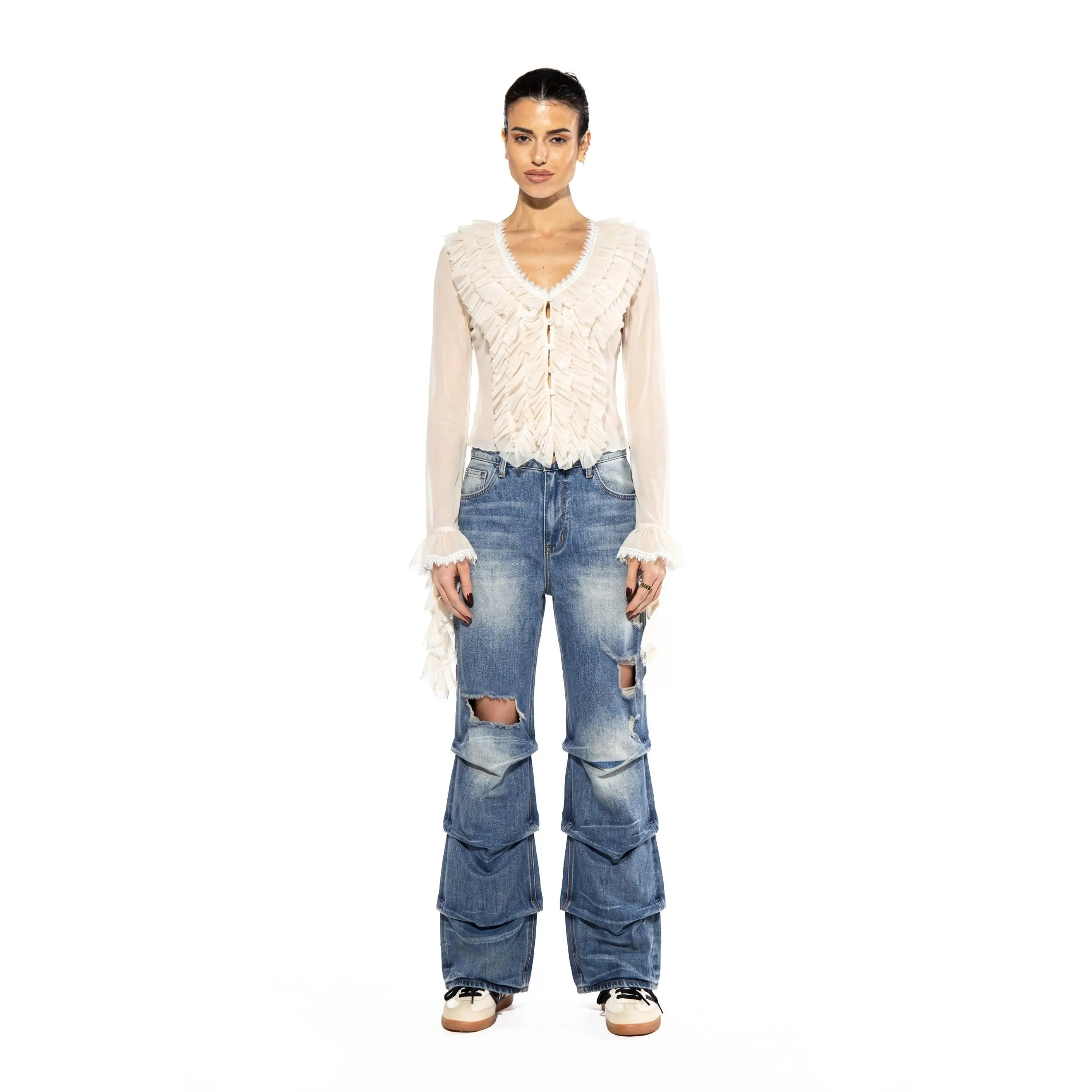 Riot Stack Destroyed Flare Jeans