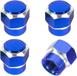 4PCS Car Tire Valve Stem Cap, Aluminum Car Hexagon Valve Cover, Leak-Proof Dustproof Car Tire Cap Cover, Automotive Accessories for Cars, Bicycles, SUVs, Motorcycles, Trucks (Blue)