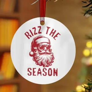 Rizz the season Santa ornament, teen slang gift, teen lingo gift, teen boy ornament, Rizz Ornament, Funny Santa Metal Ornaments